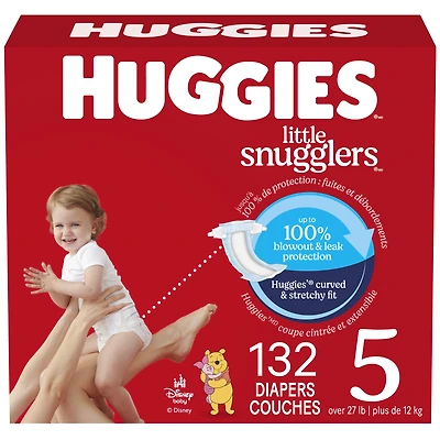 Huggies Little Snugglers Baby Diapers, Econo Pack, Size 5, Count 132, Size 1-6 | 108-150 Count
