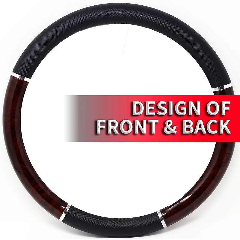 Custom Grip Black Wood Grain Chrome TPE Core Steering Wheel Cover