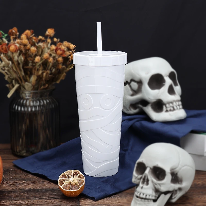 Way To Celebrate 27 oz White Acrylic Mummy Tumbler, CELEBRATE PL SIPPER WHITE MUMMY