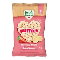 Collation pour bébé Simply Gourmet Puffies Fraise Banane Collations soufflées aux céréales