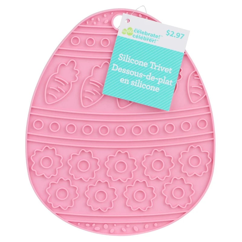 Way to Celebrate Silicone Trivet, Easter Egg Shaped, Pink