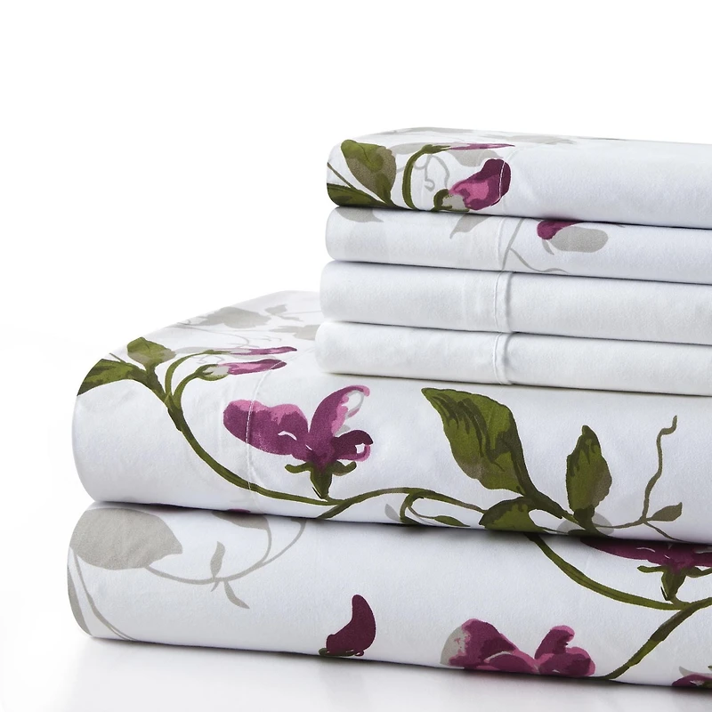 Literie Marina Décoration ultra douce et soyeuse, imprimée, en rayonne de bambou, toutes saisons, 6 pièces, avec taies d'oreiller, motif floral rose pâle
