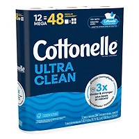 Papier hygiénique Cottonelle Ultra Clean,12 méga rouleaux, 284 feuilles par rouleau