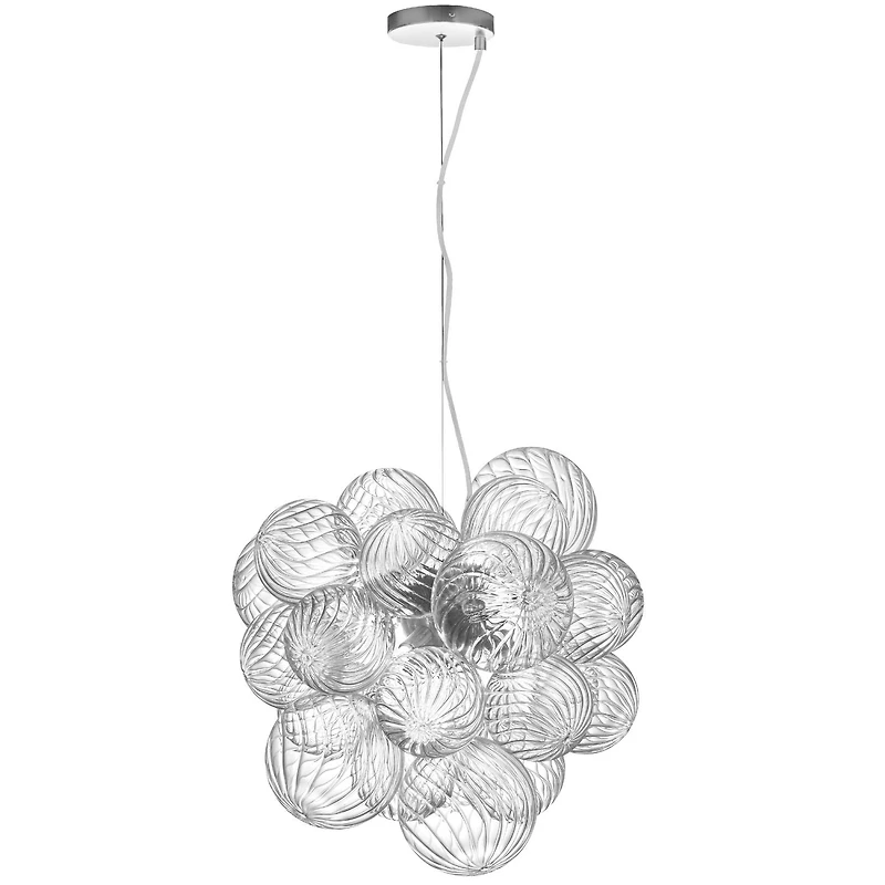 Luminaire suspendu à 6 lumières Charlize, chrome poli, verre spiralé transparent
