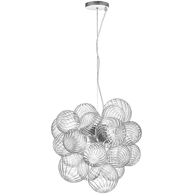 Luminaire suspendu à 6 lumières Charlize, chrome poli, verre spiralé transparent