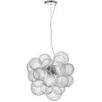 Luminaire suspendu à 6 lumières Charlize, chrome poli, verre spiralé transparent