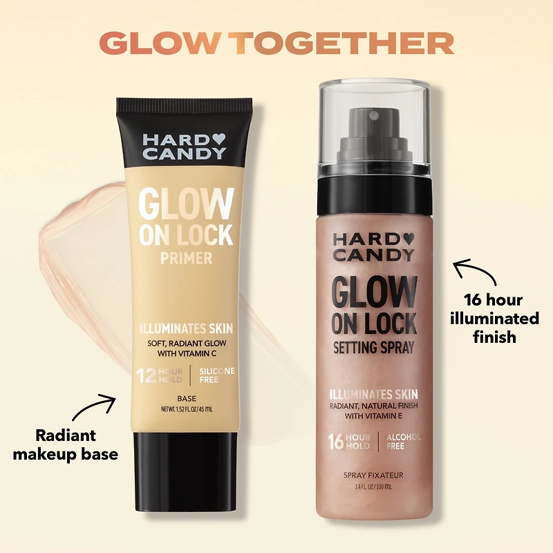 Hard Candy Glow On Lock Water-based Illuminating 12-Hour Hold Face Primer with Vitamin C, 1.52 fluid ounces