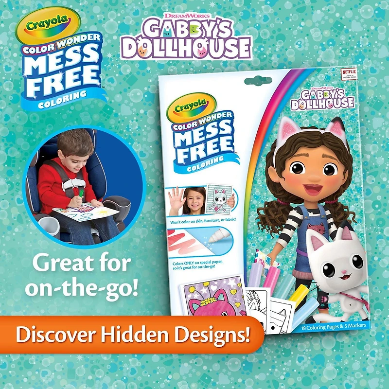 Crayola Color Wonder Mess-Free Colouring Pages & Mini Markers, Gabby's Dollhouse, Mess-Free Colouring Pages