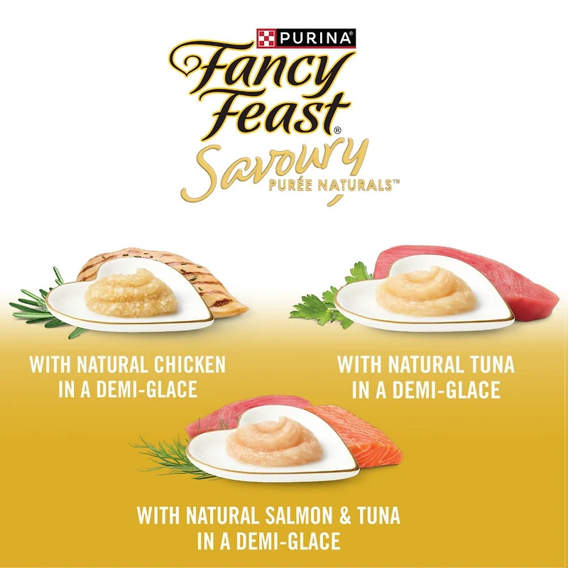 Fancy Feast Savoury Purée Naturals Emballage Assorti, Gâteries pour Chats 36 x 10 g NB-24M
