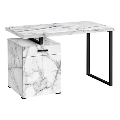 Monarch Specialties Computer Desk, Home Office, Laptop, Left, Right Set-up, Storage Drawers, 48"l, Work, Metal, Laminate, White Marble Look, Black, Contemporary, Modern