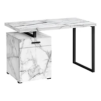 Monarch Specialties Computer Desk, Home Office, Laptop, Left, Right Set-up, Storage Drawers, 48"l, Work, Metal, Laminate, White Marble Look, Black, Contemporary, Modern