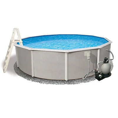 Belize 27-ft Round 52-in Deep 6-in Top Rail Metal Wall Swimming Pool Package