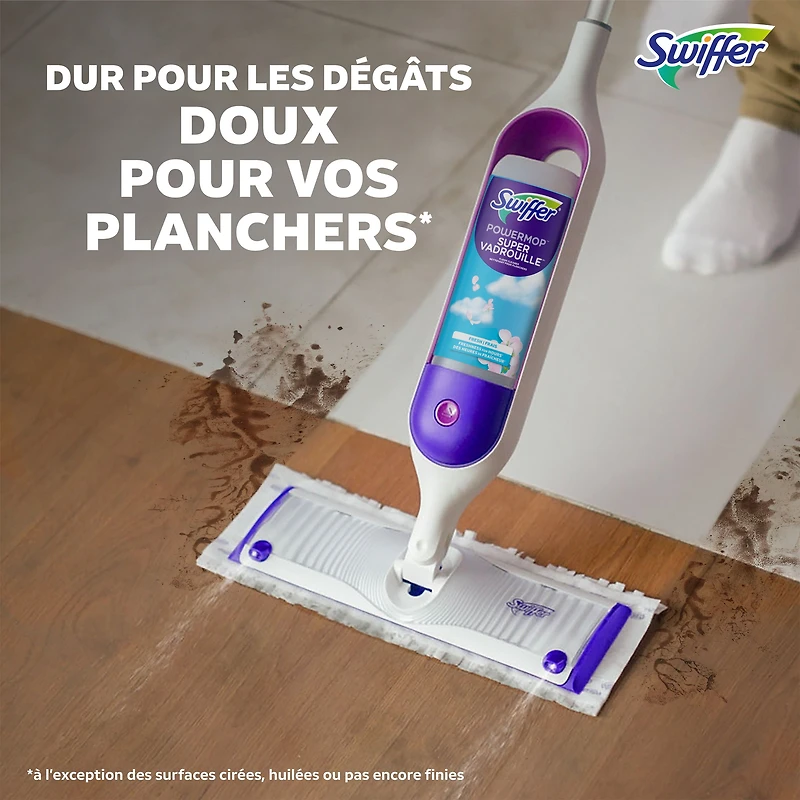 Trousse de nettoyage multisurfaces Swiffer SuperVadrouille pour le nettoyage des planchers parfum Frais la trousse comprend un balai SuperVadrouille 2recharges de coussins nettoyants 1sltin nettoyante
