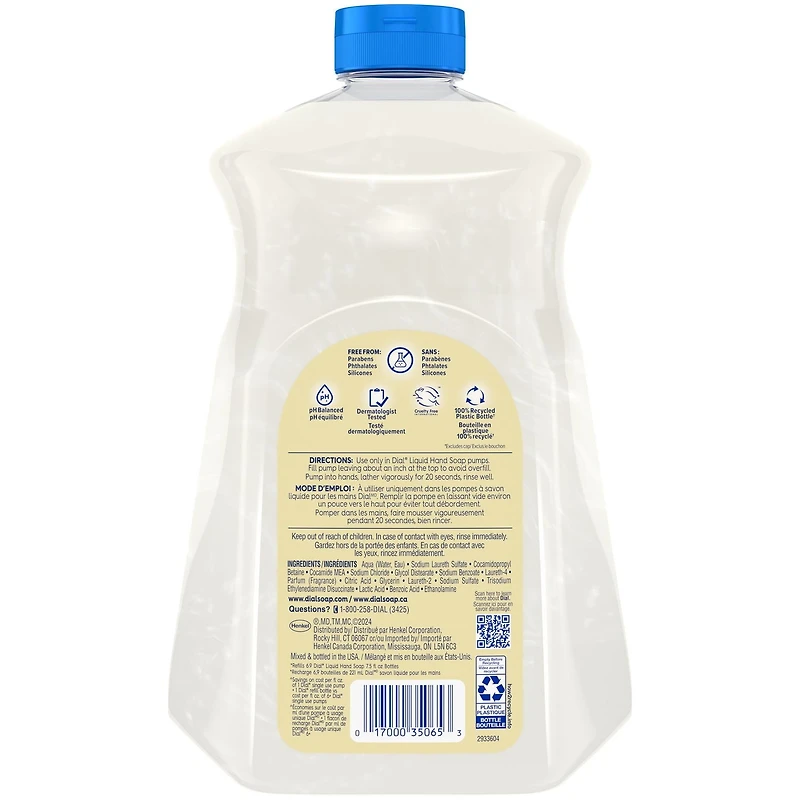 Dial Savon à Mains Liquide, Parfum Miel Vanille, 1.53 Litres, Testé par des Dermatologues, pH Équilibré, Sans Silicones, Parabènes, Phtalates, SLES/SLS