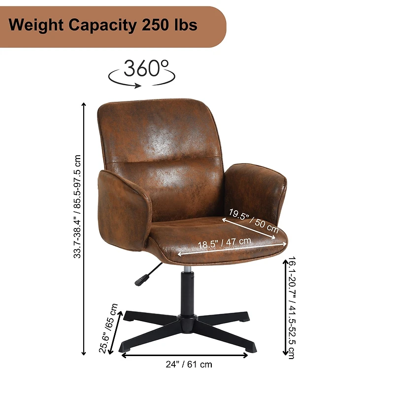 Homy Casa Swivel Desk Chair, Adjustable Ergonomic Office Chair, Brown Faux Suede