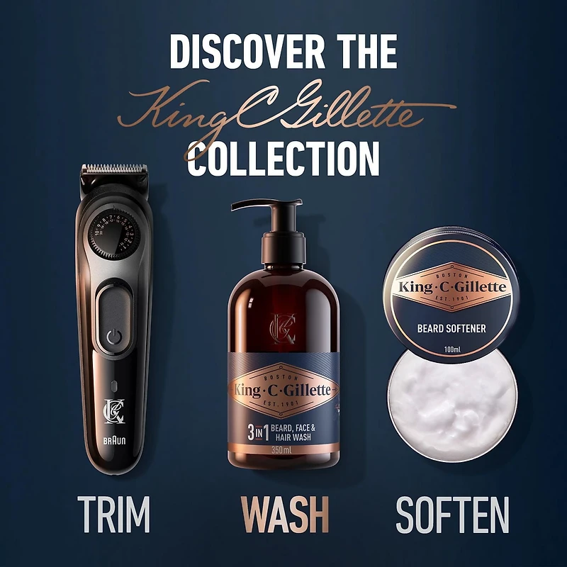 King C. Gillette 3in1 Beard, Face & Hair Wash with King C. Gillette Signature Scent, 350ML