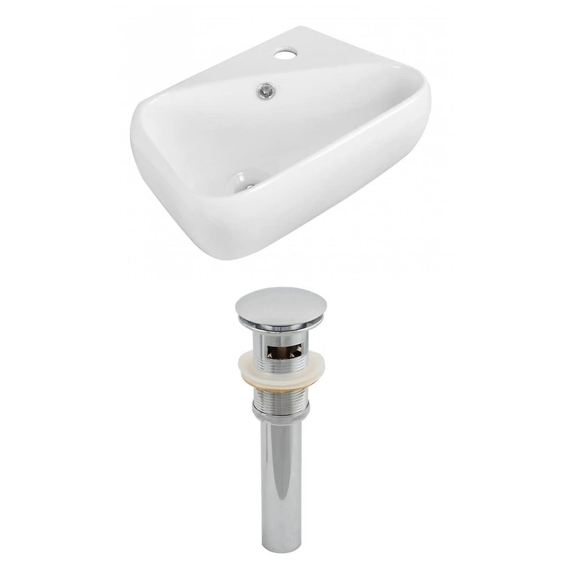 in. W Above Counter White Bathroom Vessel Sink Set For 1 Hole Right Faucet AI