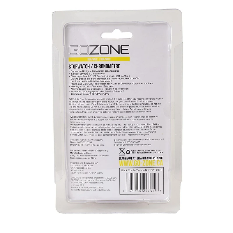 Chronomètre GoZone – Noir/vert citron Cordon inclus
