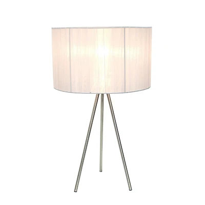 Lampe de table trépied en nickel brossé Simple Designs avec abat-jour en soie plissée