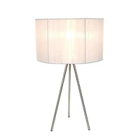 Lampe de table trépied en nickel brossé Simple Designs avec abat-jour en soie plissée