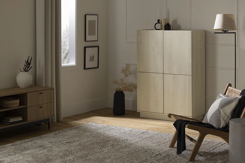 South Shore Liora 4-Door Bookcase with Shelves, in Bleached Oak