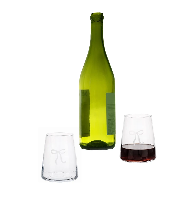 Holiday Time Bow Stemless Wine Glass 17oz