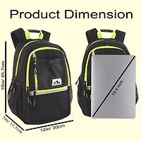 Trail Maker Multi-Pocket Backpack with Front Mesh Zipper Pocket, Side Mesh Pockets, Padded Laptop Pocket, Rubber Grip Handle & Reflective Trim for Travel, Commute, School & Gym in Black & Neon Green