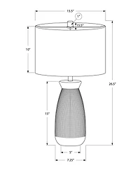 Monarch Specialties Lighting, 27"h, Table Lamp, Grey Ceramic, Grey Shade, Contemporary