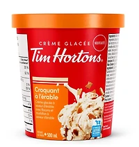 TIM HORTONS MAPLE CRUNCH ICE CREAM 500ML, Indulge in the perfect fusion of creamy & smooth ice cream, meticulously crafted to capture the essence of your favourite bakery delights. Toasted marshmallow Maple flavoured flakes & ripple 100% Canadian dairy Produced In Tillsonburg, ON