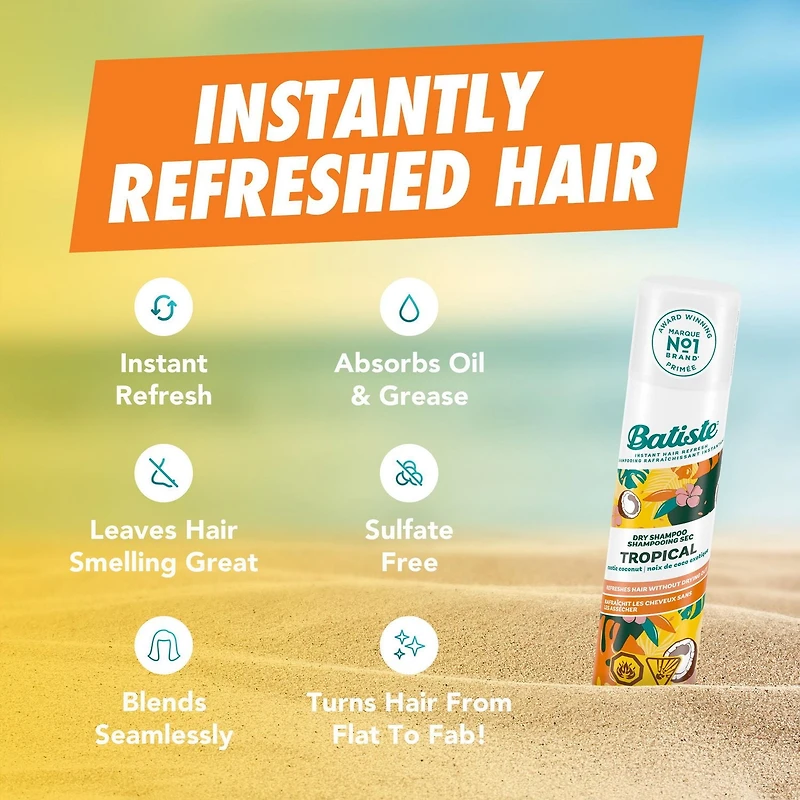 Batiste Tropical Dry Shampoo Mini Travel Size, 50 mL, Instant Hair Refresh
