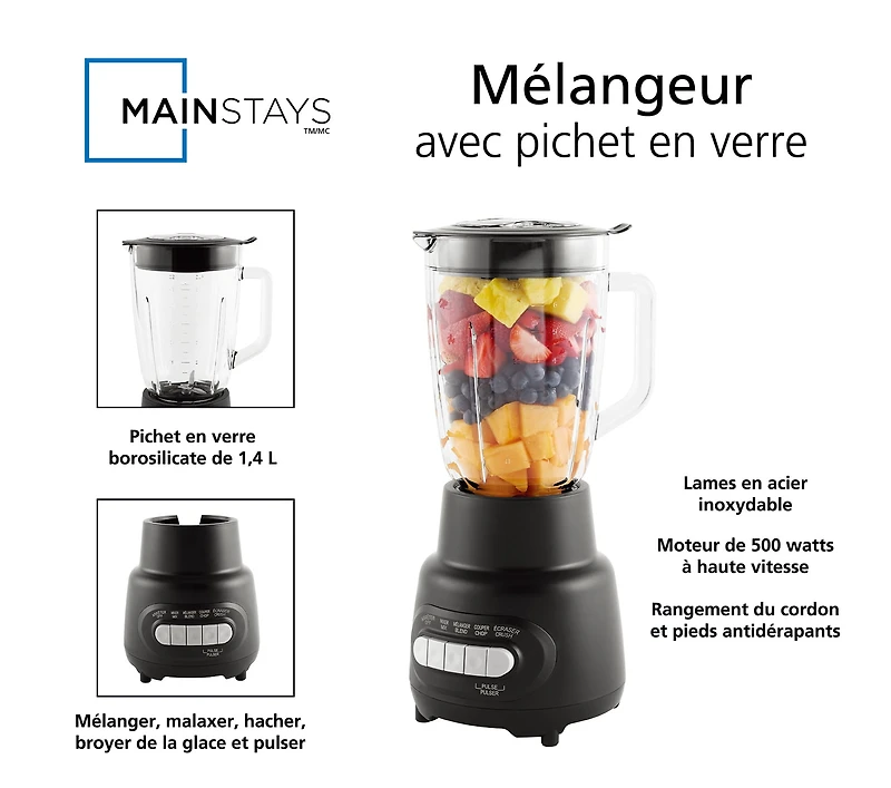 Blender en verre à vitesse 5 avec capacité 48 oz, noir