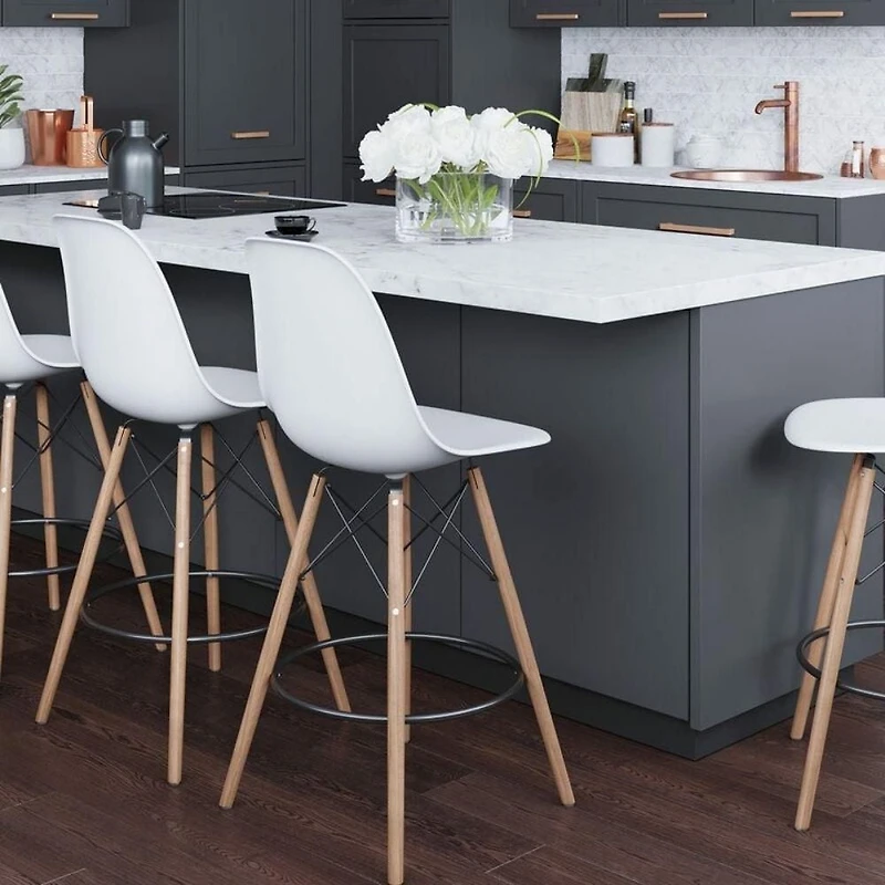 Eames Counter Stool  in Black with Natural wood legs, Counter Stool for Kitchen Island 26"H set of 2