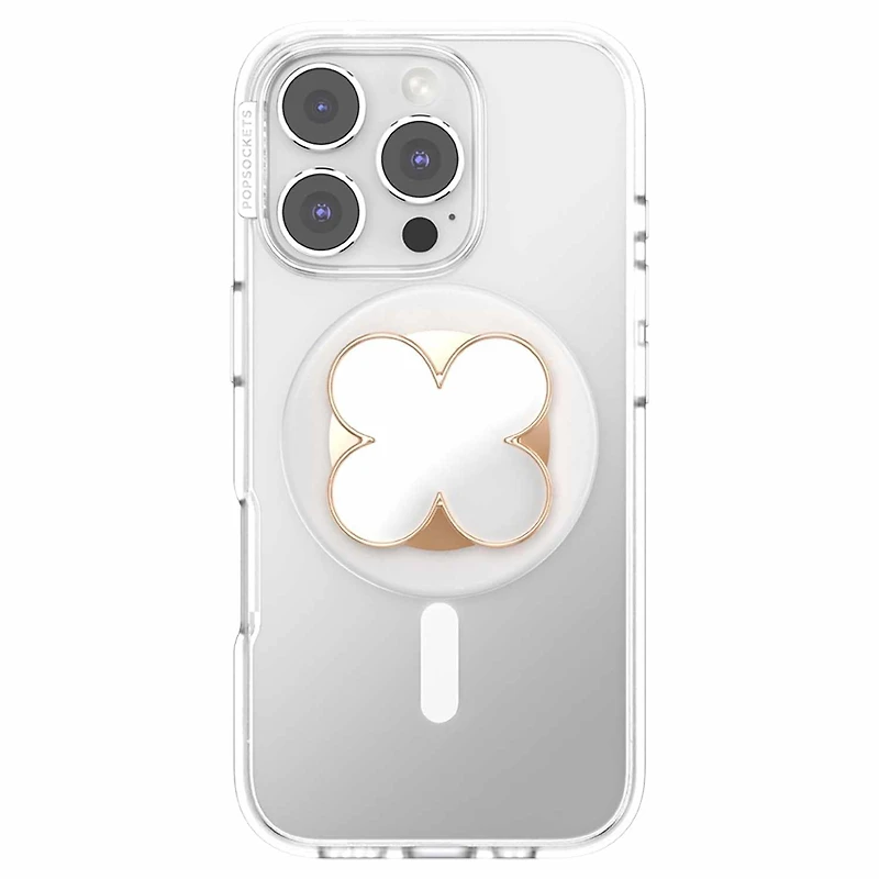 PopSockets PopGrip pour MagSafe Rond avec Anneau Adaptateur Enamel Clover Rose Or