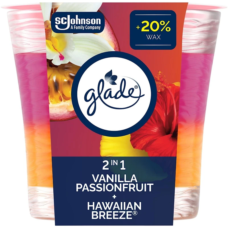 Glade 2 en1 - Chandelle parfumée-vanille fruit de la passion et brise exotique Chandelle à une mèche
