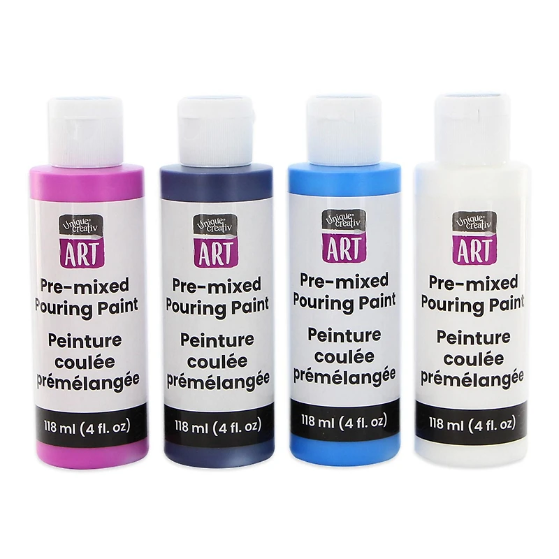 UNIQUE Creativ ART Ensemble de peinture coulante Galazy, prémélangée, 4 × 118 ml
