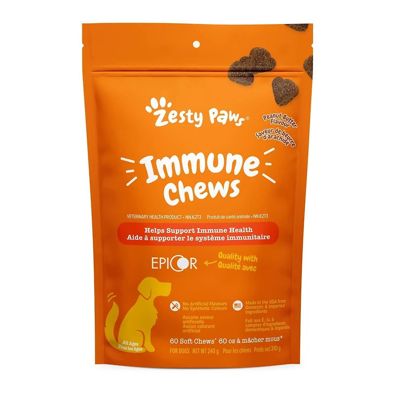Zesty Paws Immune Peanut Butter Daily Soft Chews Dog Supplement, 60 Soft Chews