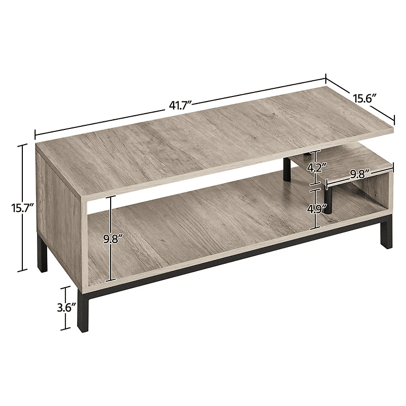 Fullfurnique Freestanding TV Table with Metal Supports and Storage Shelf, Gray