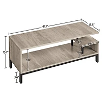 Fullfurnique Freestanding TV Table with Metal Supports and Storage Shelf, Gray