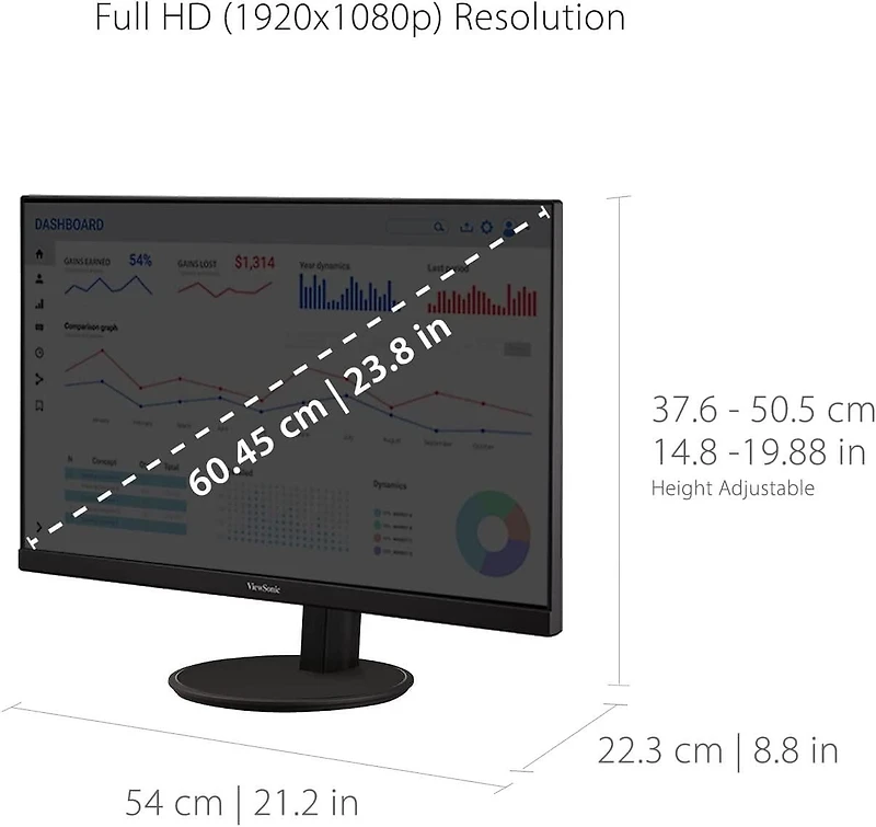 ViewSonic VA2447-MH 24 Inch Full HD 1080p Monitor with Ultra-Thin Bezel, Adaptive Sync, 60Hz, VESA, and HDMI, VGA Inputs for Home and Office