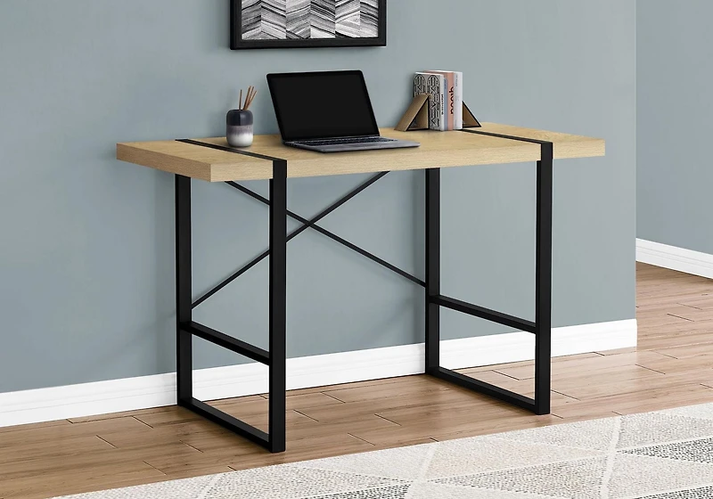 Monarch Specialties Computer Desk, Home Office, Laptop, 48"l, Work, Metal, Laminate, Natural, Black, Contemporary, Modern