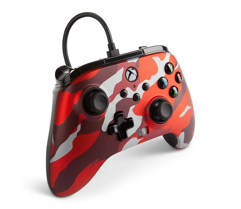 Manette câblée PowerA améliorée pour Xbox – Camo Rouge Métallique ; manette de jeu, manette de jeu vidéo câblée, manette de jeu, jeux, Xbox Series X|S