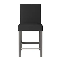Tabouret de bar d'intérieur CorLiving Laura, revêtu de tissu, hauteur comptoir, pieds en bois et repose-pieds en métal, gris foncé (vendu à l'unité)