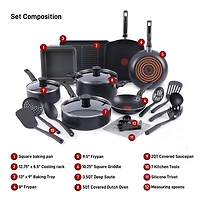 T-fal Kitchen Solutions, 21 Piece Recycled Aluminum Non-Stick Cookware Set