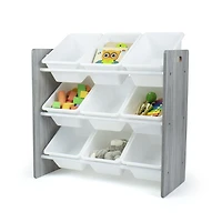 Humble Crew Slate Toy Storage Organizer with 9 Storage Bins, Grey Wood Grain/White