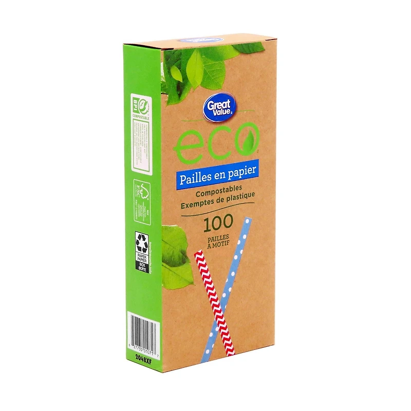 Great Value Patterned Paper Straws, 100 pieces