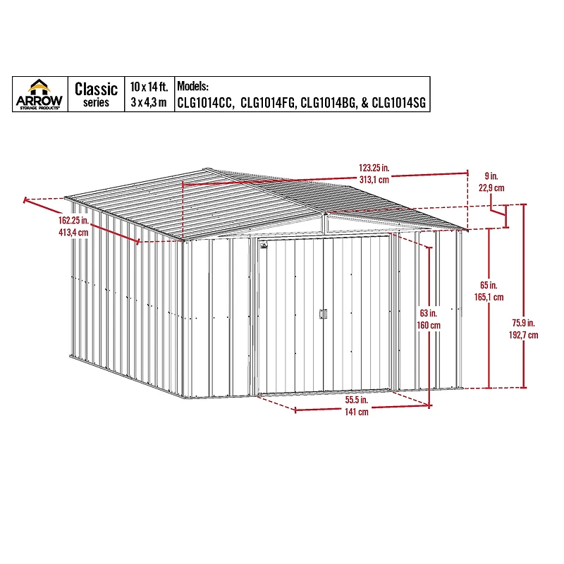 Arrow 10 x 14 x 6 ft Green Shed