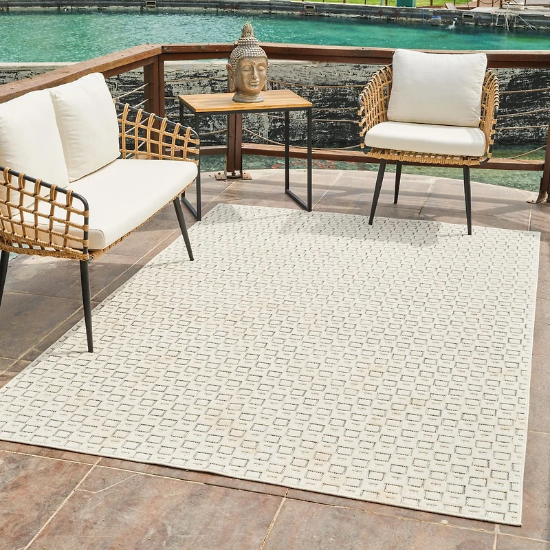 Rug Branch Maise Abstract Indoor Outdoor Area Rug, Cream Beige, Modern - Entryway, Hallway, Bathroom