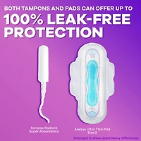 Tampax Radiant Tampons Multipack, with LeakGuard Braid, Regular/Super Absorbency, Unscented, 28CT