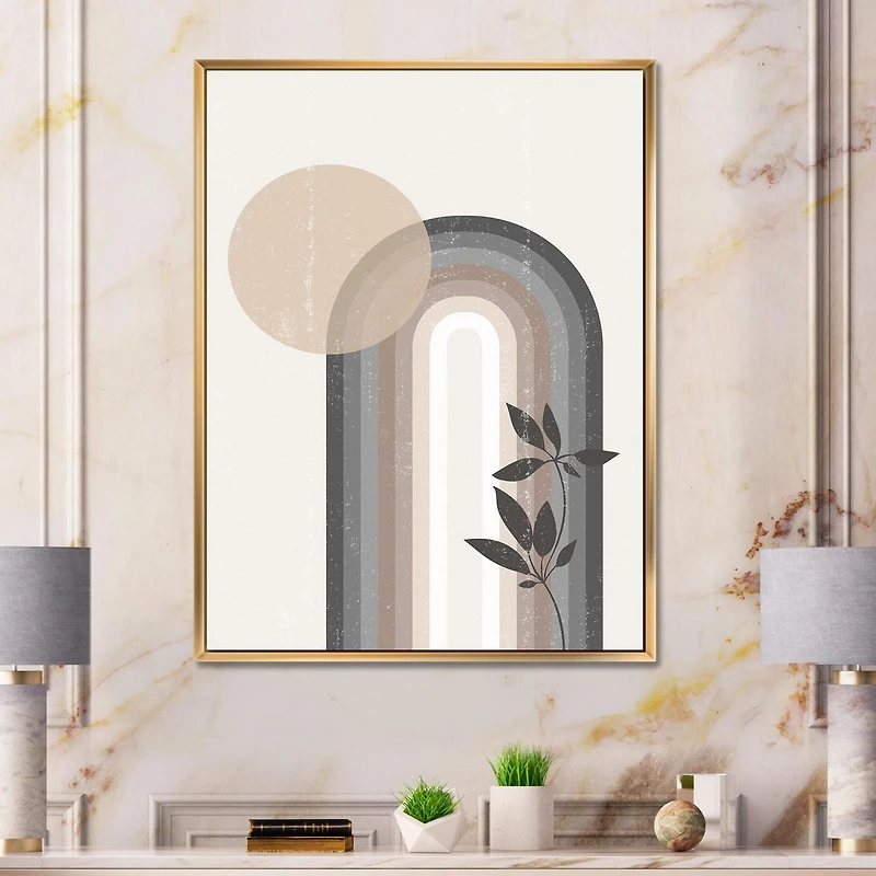Designart Abstract Rainbow Sun and Moon In Earth Tones III FLOAT FRAME WALL ART