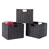Melanie 3-Pc Foldable Woven Fiber Basket Set, Chocolate